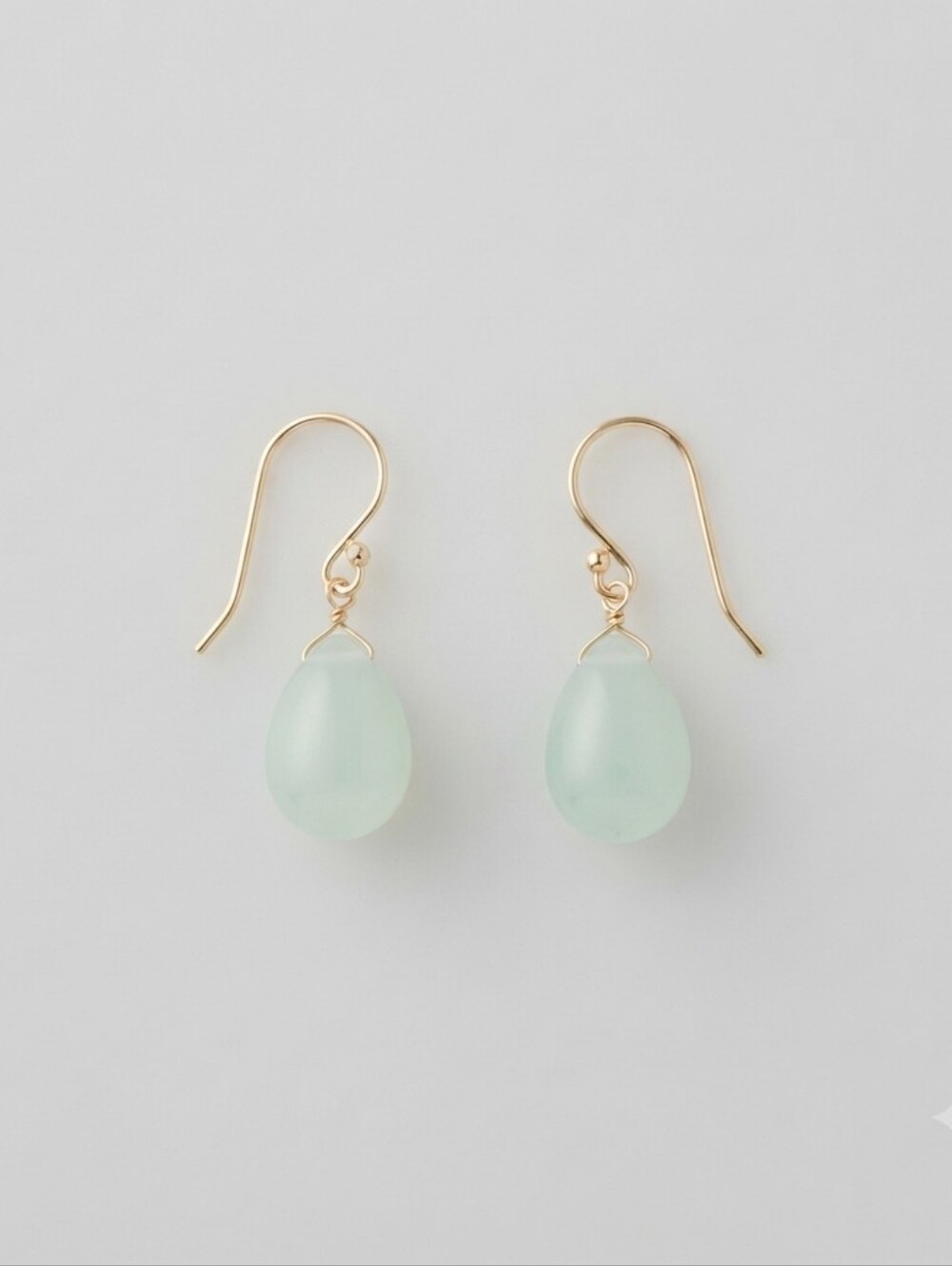 Gold Filled Teardrop Mint Green Chalcedony Dangle Earrings